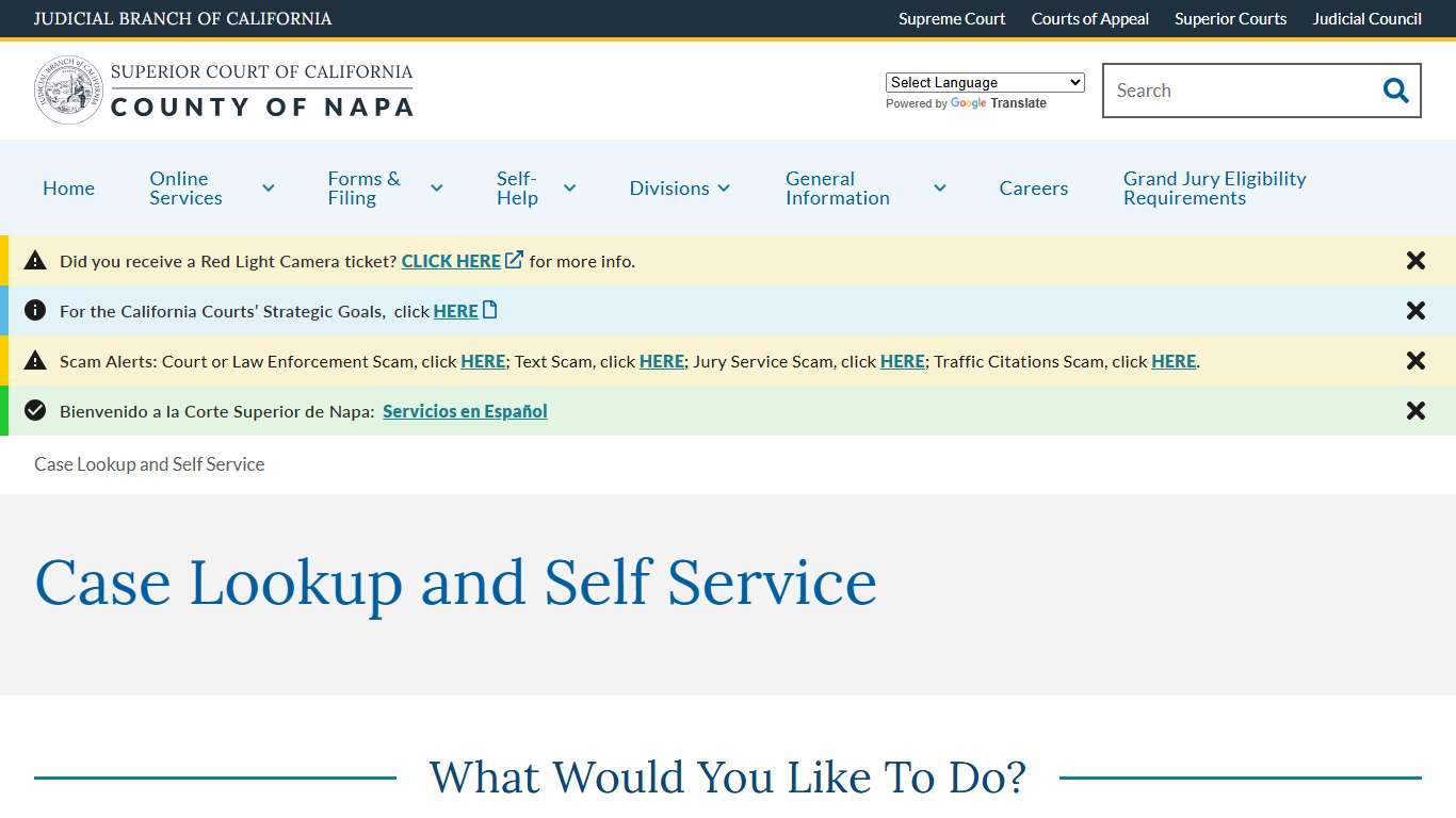 Case Lookup and Self Service | Superior Court of California | County of Napa