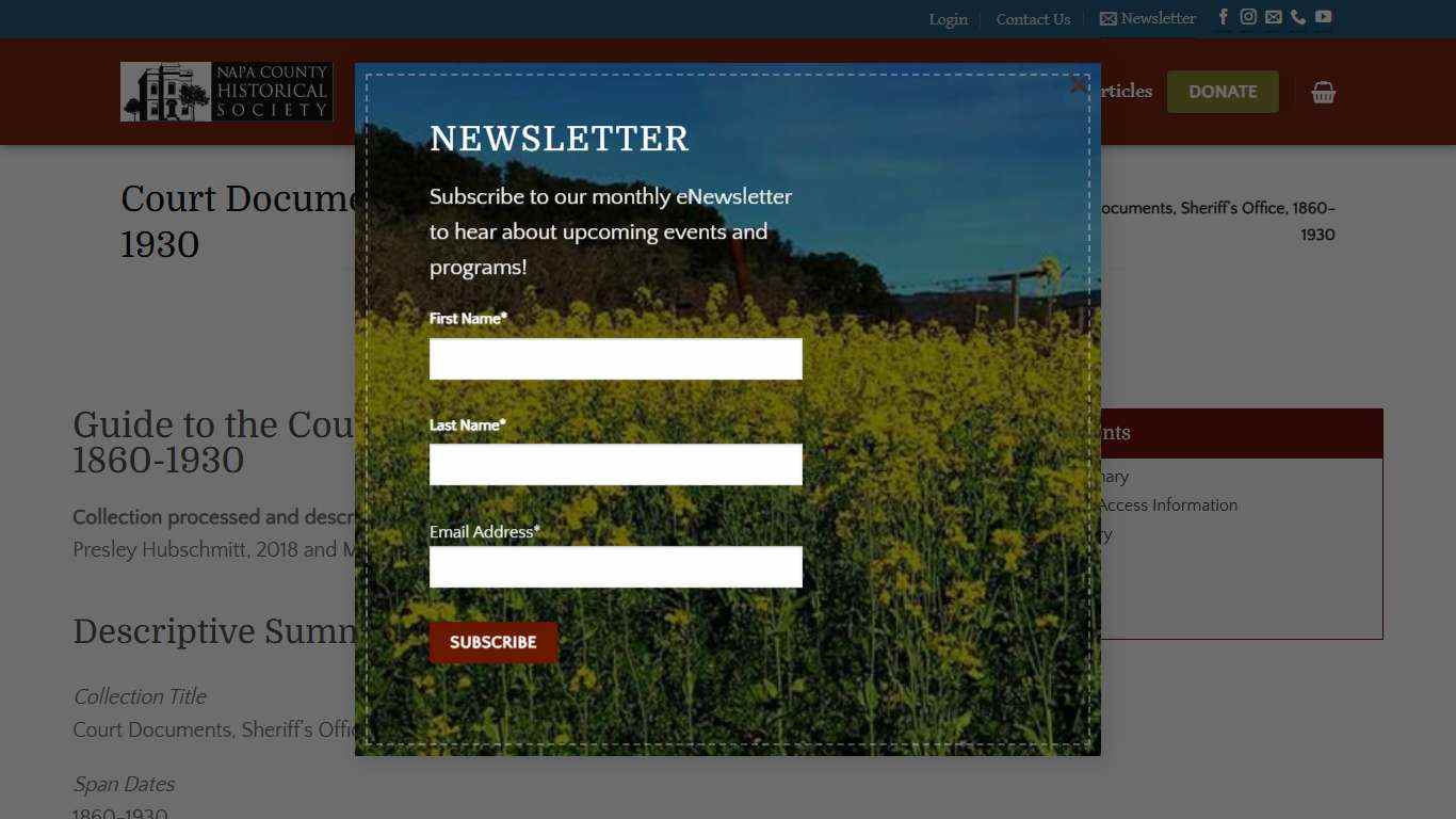 Court Documents, Sheriff’s Office, 1860-1930 – Napa County Historical Society