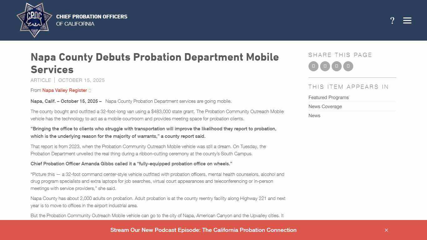 Napa County Debuts Probation Department Mobile Services - Chief Probation Officers of California
