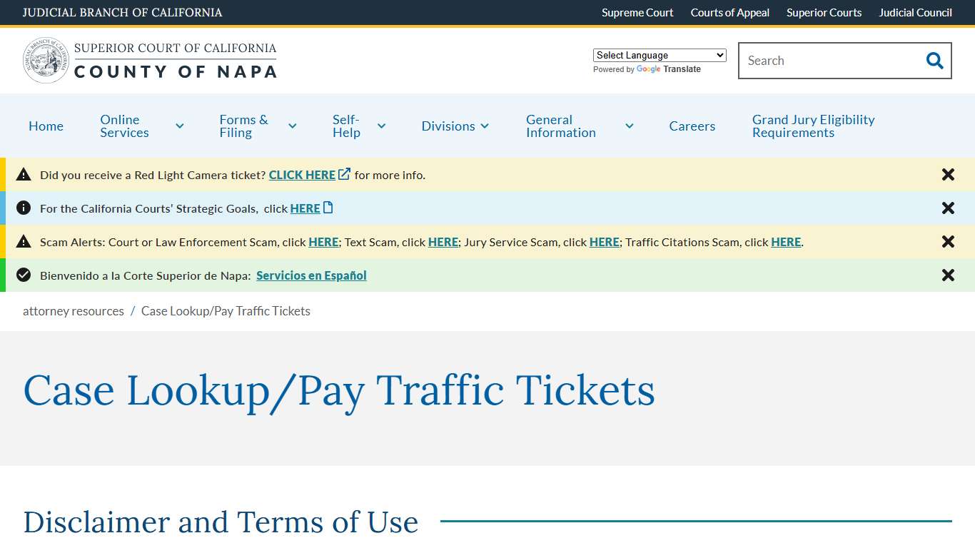 Case Lookup/Pay Traffic Tickets | Superior Court of California | County of Napa