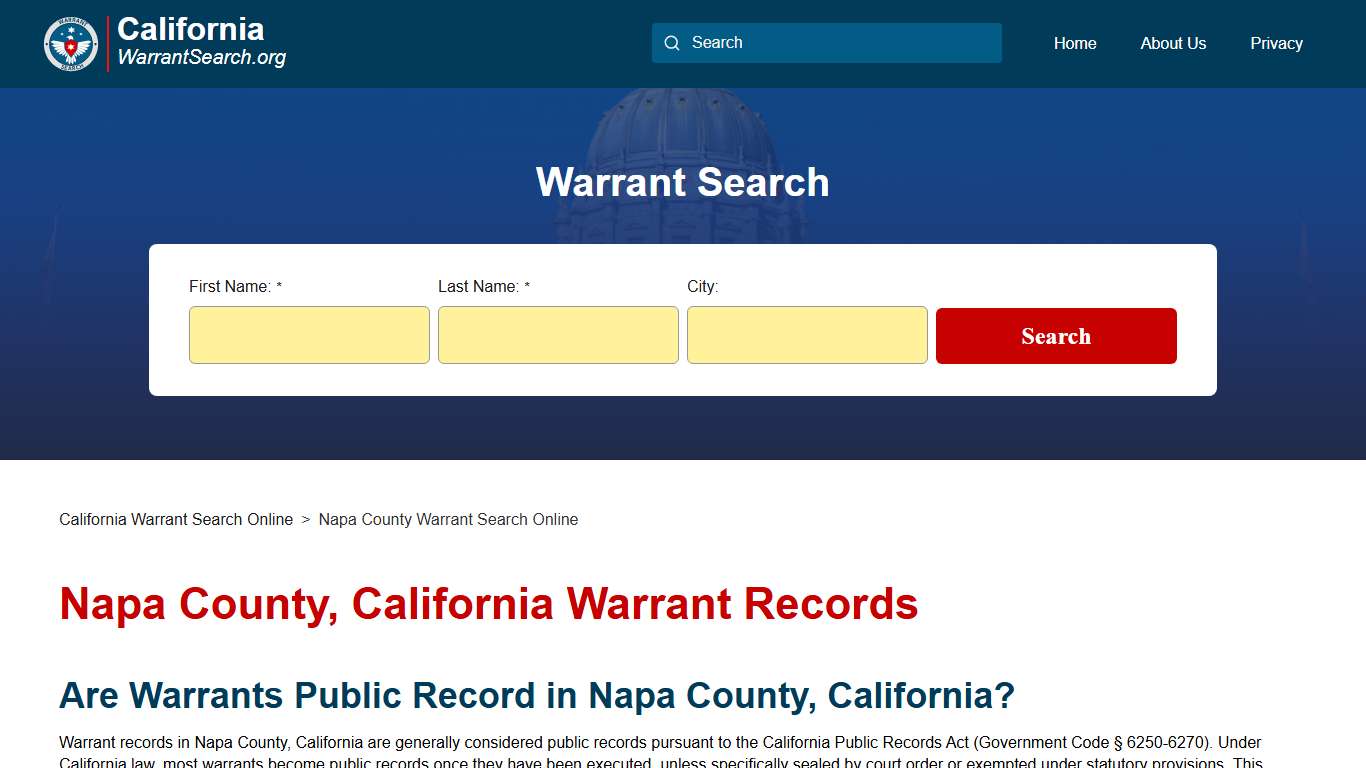 Napa County, California Warrant Search | CaliforniaWarrantSearch.org